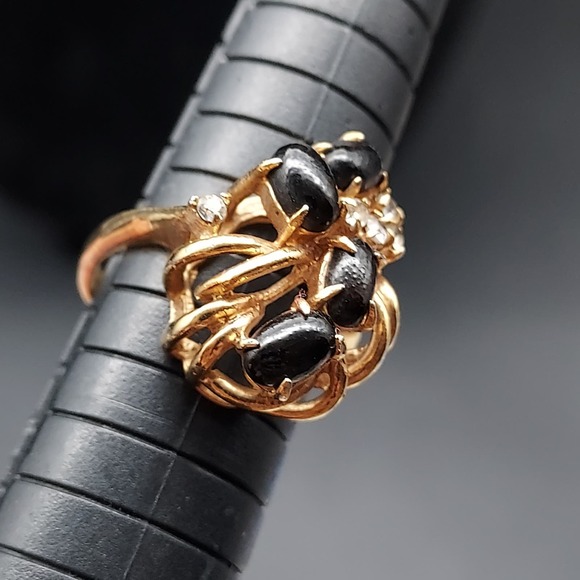 Vintage Costume Jewelry Ring 18KHGE Black Rhinestone Size 6.5 - Picture 9 of 13